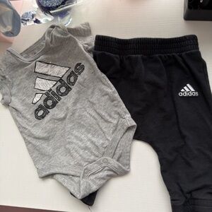 adidas Grey Bodysuit and Black Sweatpants Baby Set